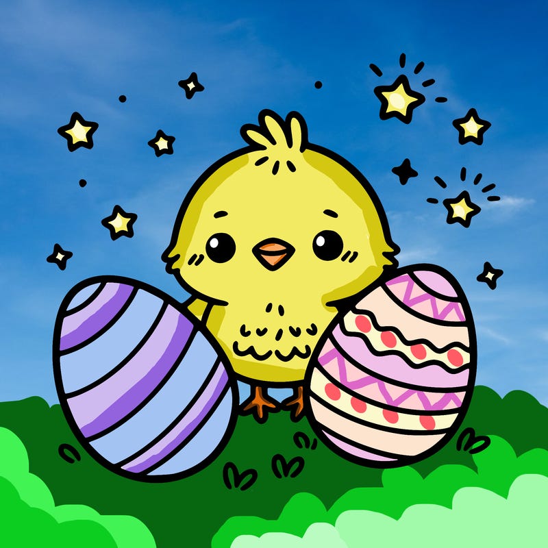 cute easter chick with eggs