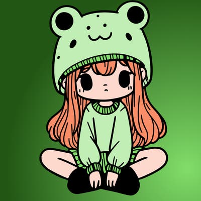 a girl wearing a frog hat and some frog socks