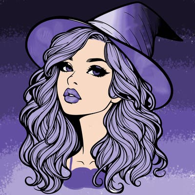 realistic witch girl with wavy hair and lips