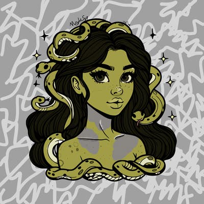 realistic girl with snakes as hair