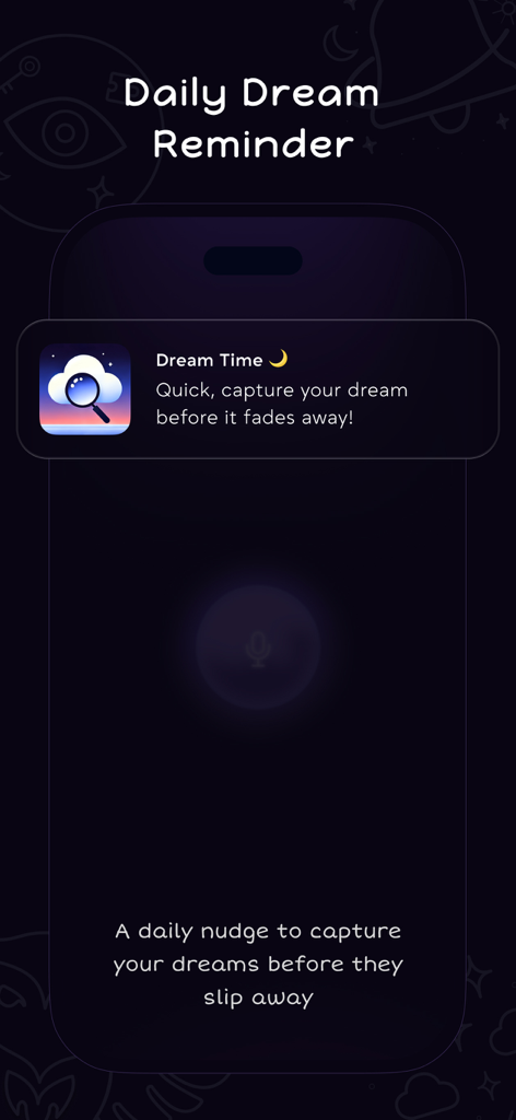 DreamOwl: Dream Journal - DreamOwl app screen showing a daily reminder notification to capture dreams