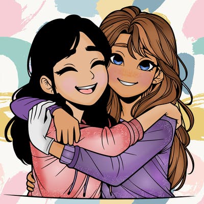 best friends hugging realistic