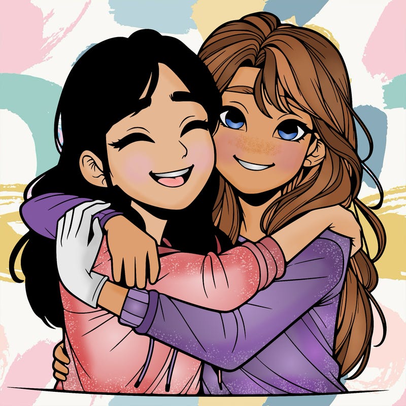 best friends hugging realistic