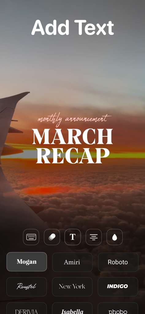 Vixer mobile app screen showing aesthetic text and font options for video editing