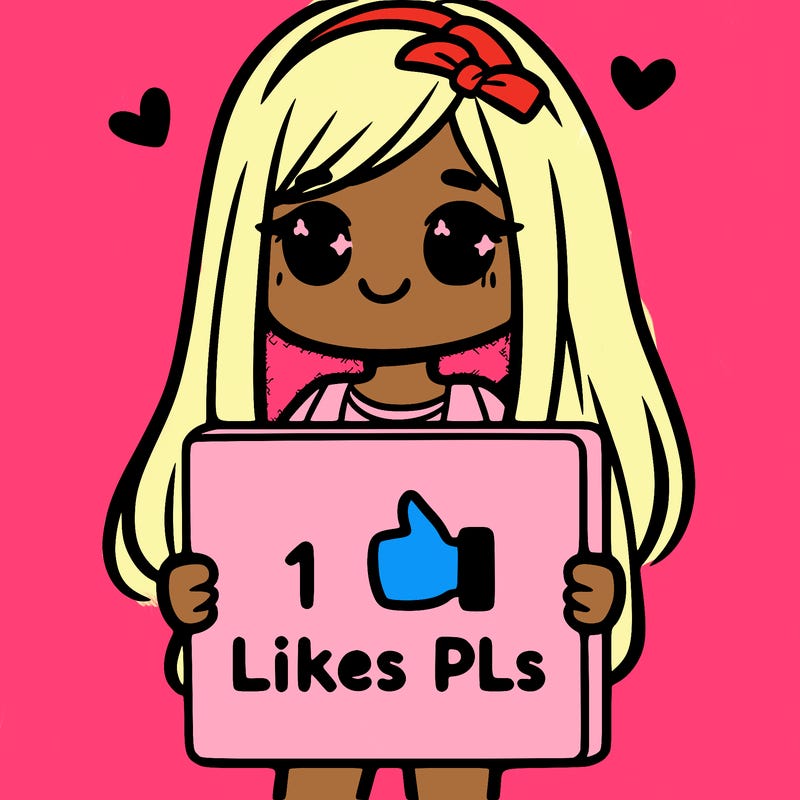girl holding a sign saying 10 likes pls