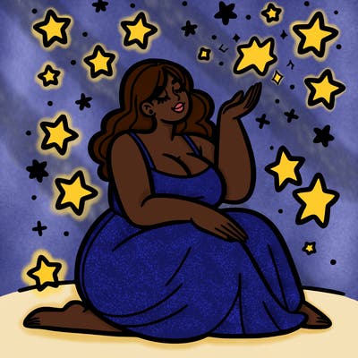 plus size woman looking at stars