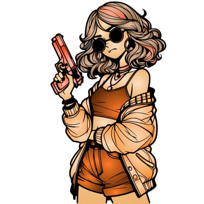 stylish teenage girl with gun