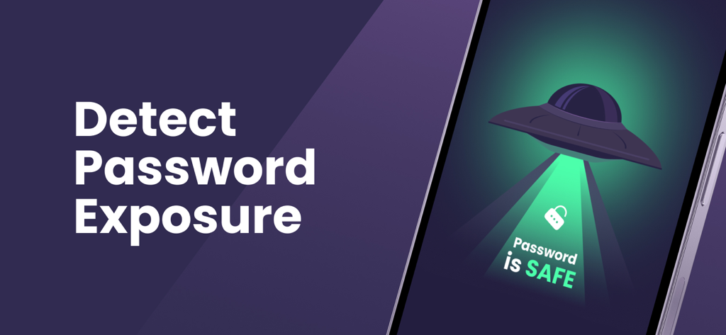 Smart Armor Stealtharix App-Oberfläche, die die Funktion zur Erkennung von Passwort-Exposition mit einer Bestätigung des sicheren Status anzeigt