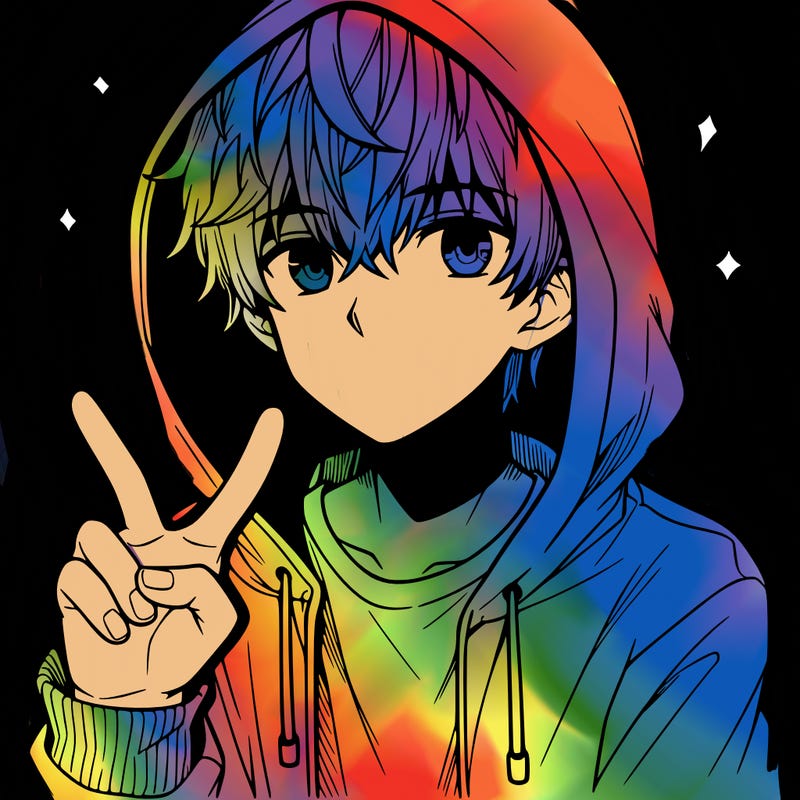 teenage manga boy in a hoodie, doing ✌