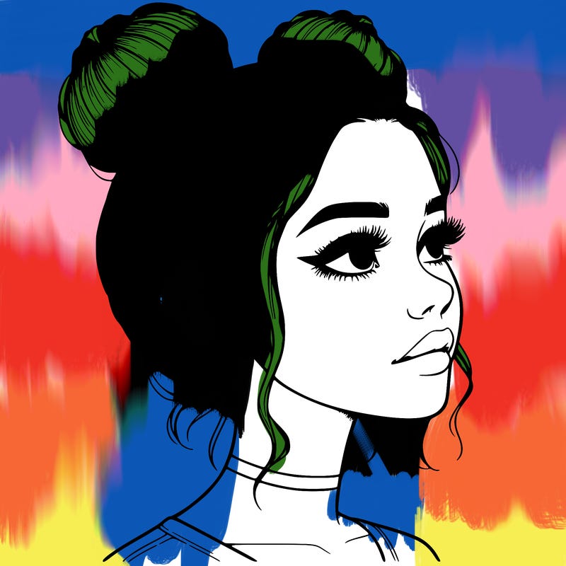 realistic girl with buns on the top of her head