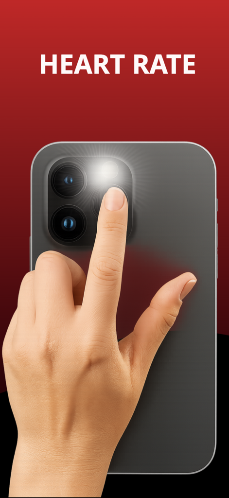 Blood Pressure Log – HealthLog - A person measuring heart rate by placing their finger over a smartphone camera and flash