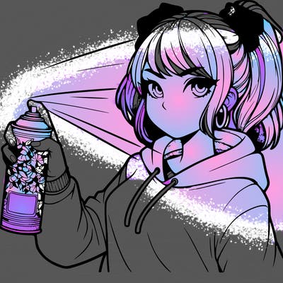 a realistic girl spray painting