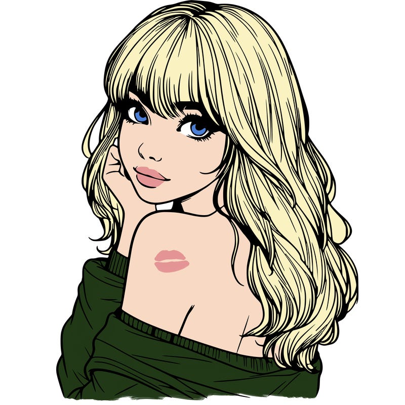 realistic girl with bangs looking over her shoulder