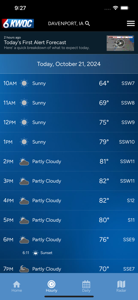 KWQC First Alert Weather - Hourly weather forecast for Davenport Iowa on the KWQC First Alert Weather app