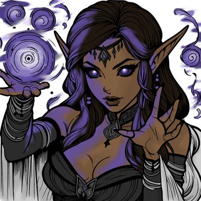 realistic scary beautiful elf sorceress casting spell