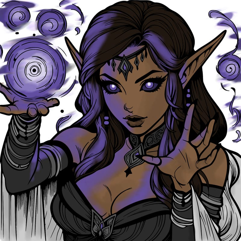 realistic scary beautiful elf sorceress casting spell