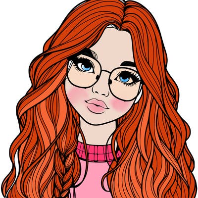 girl with long hair and freckles and glasses realistic