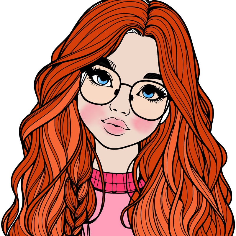 girl with long hair and freckles and glasses realistic