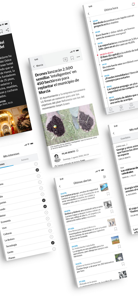 LA VERDAD - Multiple iPhone screens showing the LA VERDAD news app with local Murcia headlines and personalized alerts