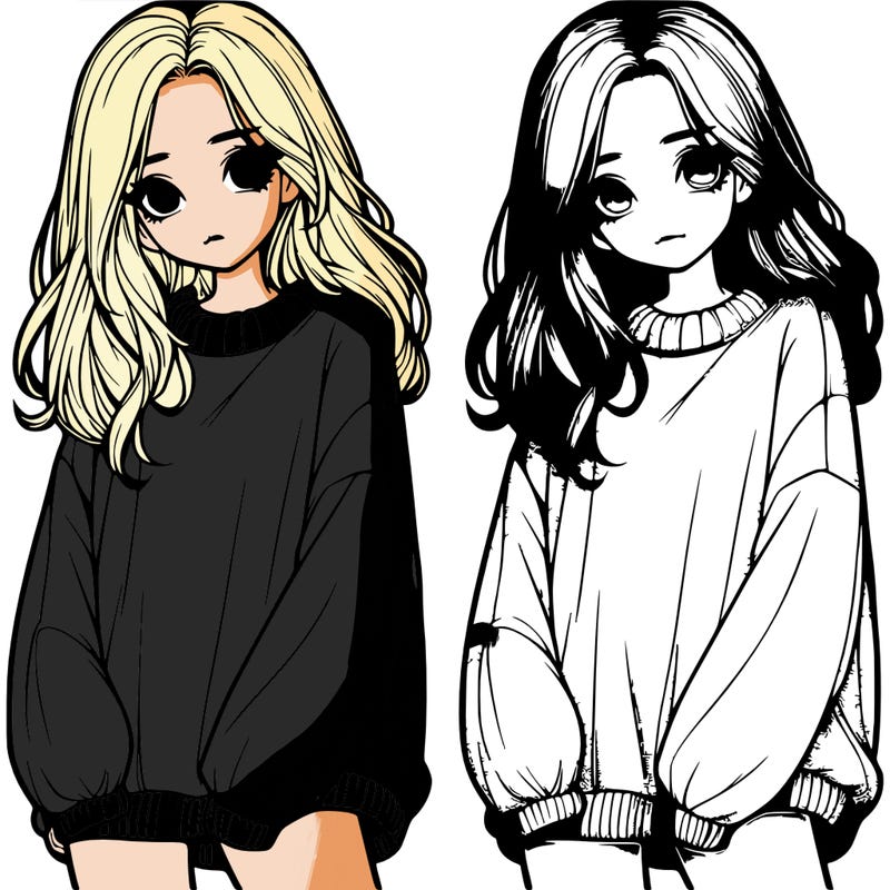 realistic girl with baggy sweater