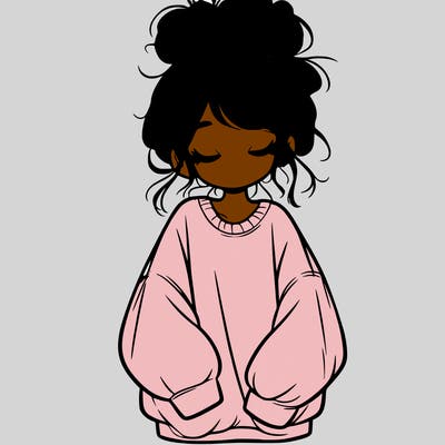 girl with baggy sweatshirt and messy bun