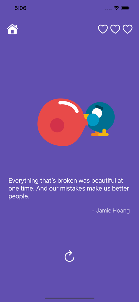 Learn English Playing Big Ben - Motivational quote screen with a blue bird character in the Big Ben English learning app