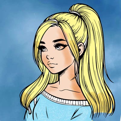 realistic girl with a high ponytail