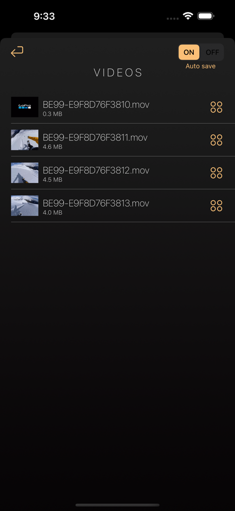 Interface of the Blackhole Splitter app showing a list of processed video files with thumbnails and file sizes