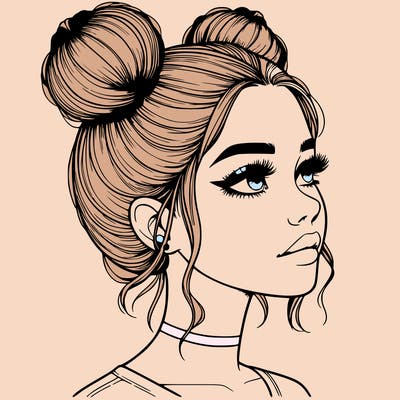 realistic girl with buns on the top of her head