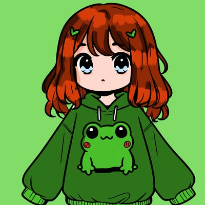 girl wearing frogging sweatshirt