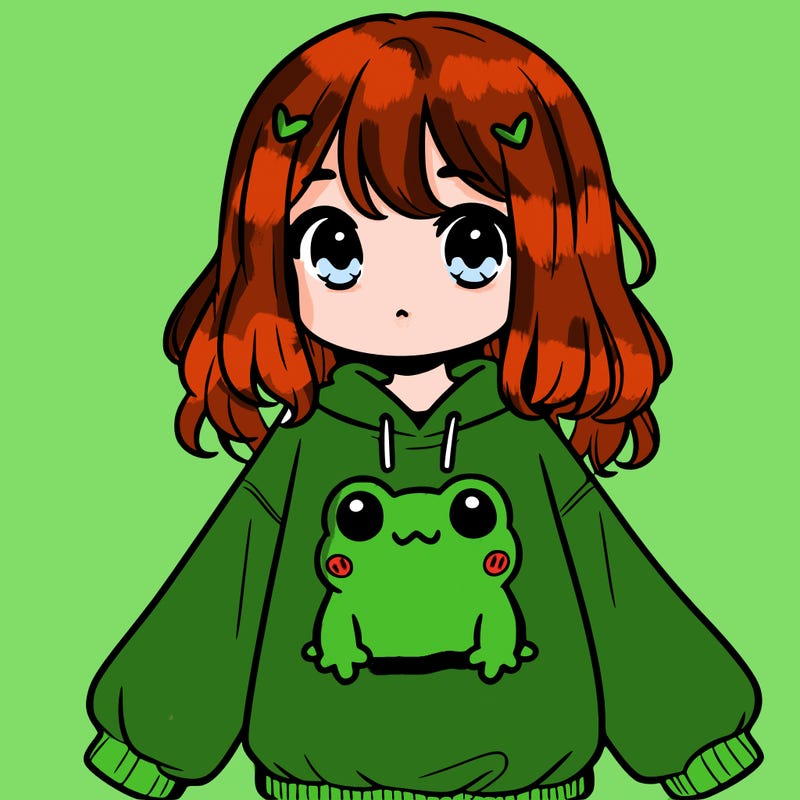girl wearing frogging sweatshirt