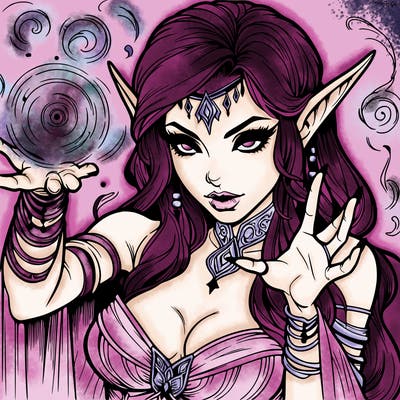 realistic scary beautiful elf sorceress casting spell
