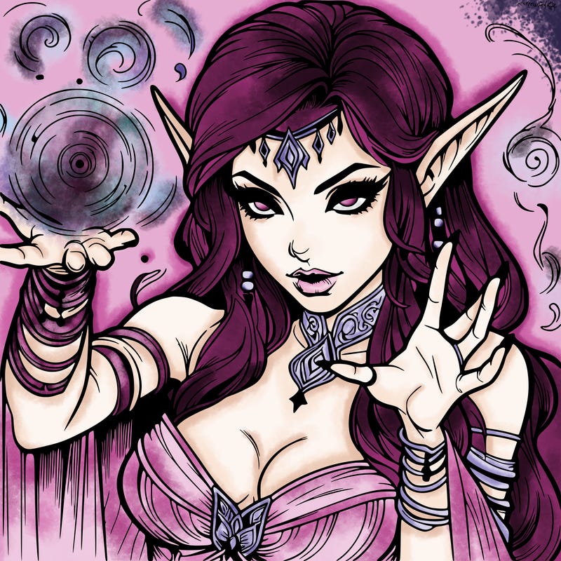 realistic scary beautiful elf sorceress casting spell