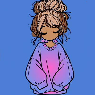 girl with baggy sweatshirt and messy bun