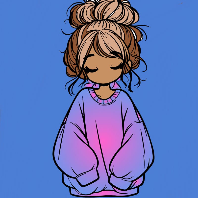 girl with baggy sweatshirt and messy bun