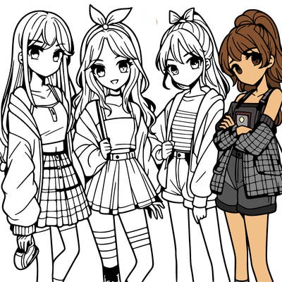 teen manga girls group of 4