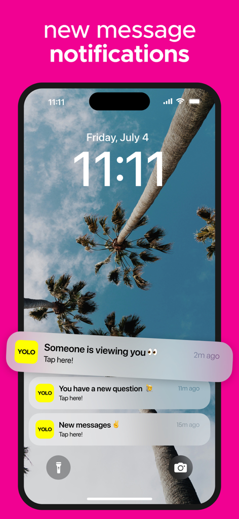 YOLO: Anonymous Q+A - iPhone lock screen showing several YOLO app notifications for new anonymous messages and questions