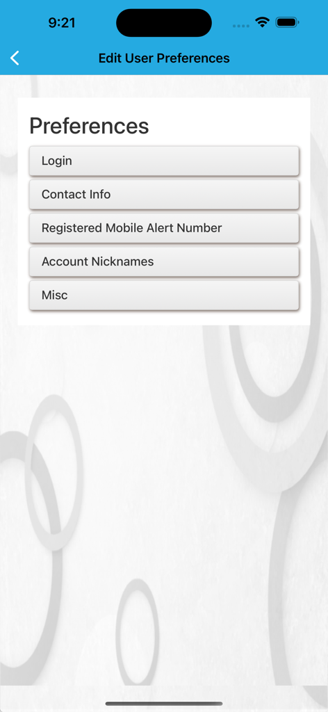 CENT CUモバイルバンキングアプリのインターフェース。ログイン、連絡先情報、アラート設定などのオプションがあるユーザー設定メニューが表示されています。