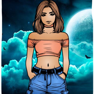 realistic teenage girl with a crop top and cargo jeans