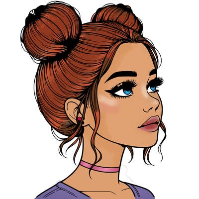 realistic girl with buns on the top of her head
