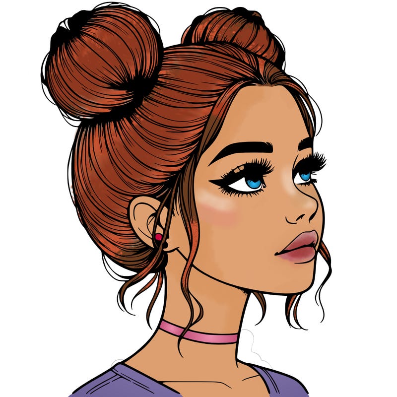 realistic girl with buns on the top of her head