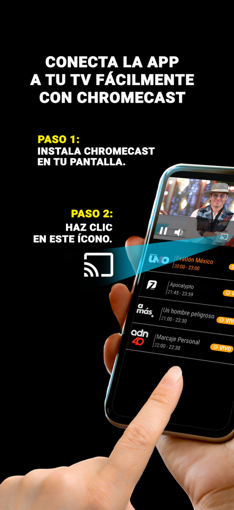 TV Azteca En Vivo - Guia passo a passo para conectar a app TV Azteca Ao Vivo a uma televisão usando o ícone Chromecast.