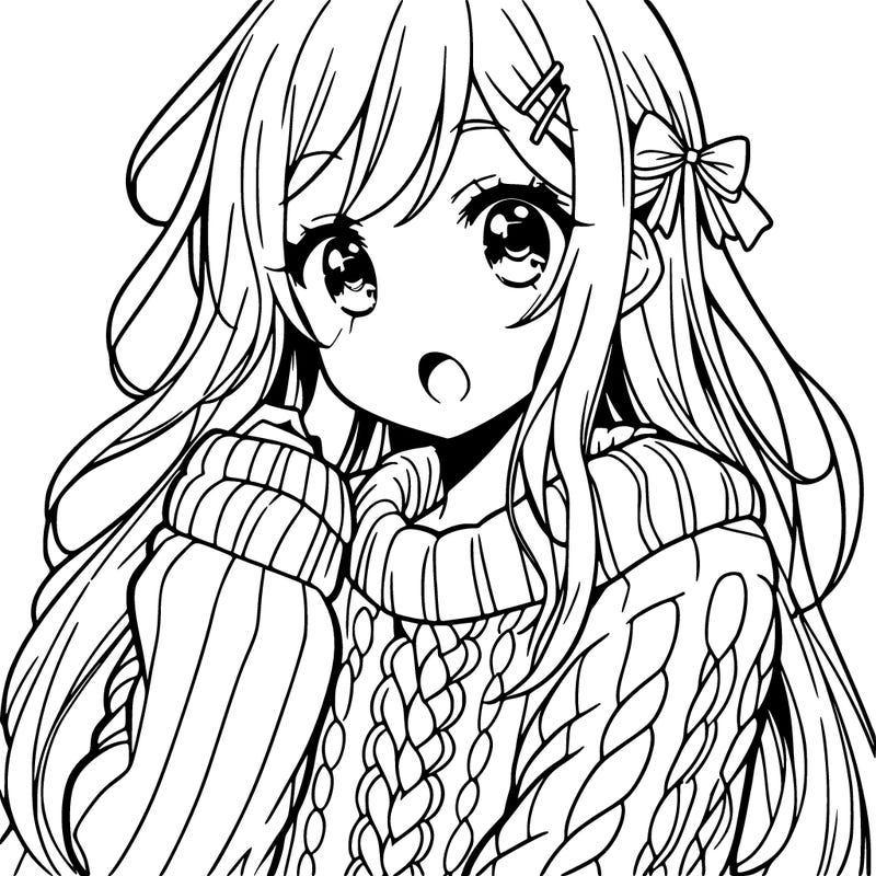 manga girl with long hair wearing a cute sweater