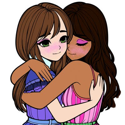 realistic girls hugging