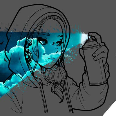 a realistic girl, spray painting