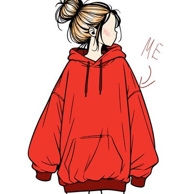 realistic girl with a oversized sweatshirt on and a bun