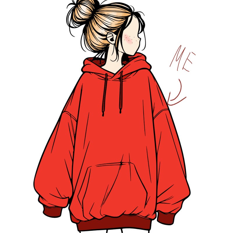 realistic girl with a oversized sweatshirt on and a bun