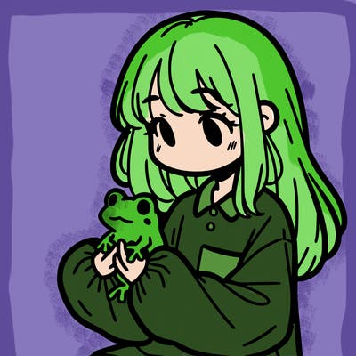 girl with long hair and a oversized shirt. and she is holding a frog