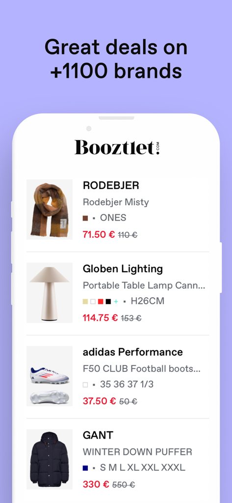Booztlet - Booztlet App zeigt rabattierte Designerkleidung und Haushaltsprodukte von über 1100 Marken an
