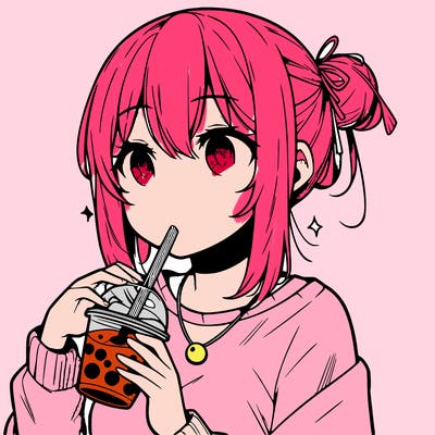 manga character drinking boba